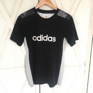 Adidas Graphic Logo Black Grey Crew Neck Short Sleeve Tee Shirt Unisex L 14/16